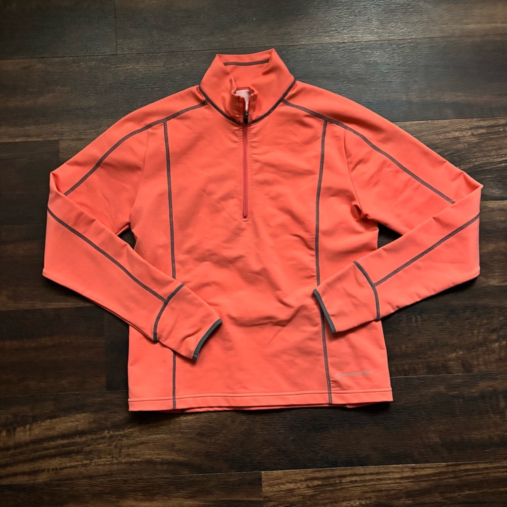 Moving Comfort quarter zip up coral running long sleeve zip back pocket size S